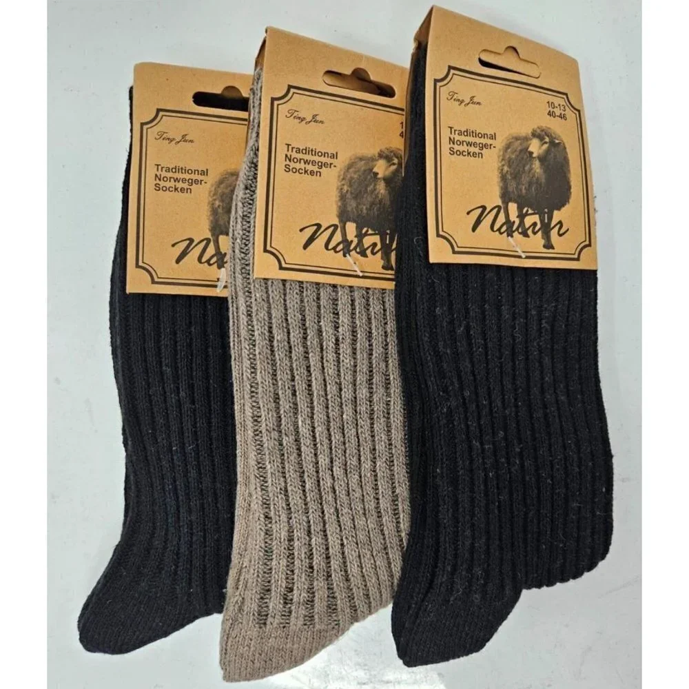 Men Wool Blend Socks, Norweger Warm Winter Boot Casual Thermal Crew Sox, 3 Pairs